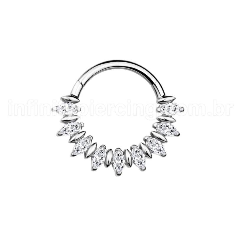 Piercing Argola  Aço Cirúrgico Segmento Articulado Zircônias Oval