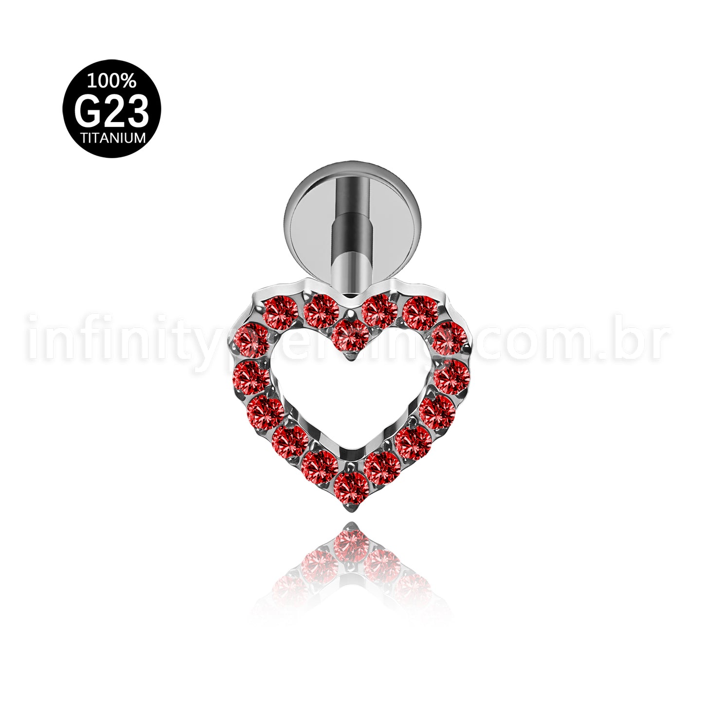Piercing Labret Titânio Coração Vazado Zircônia