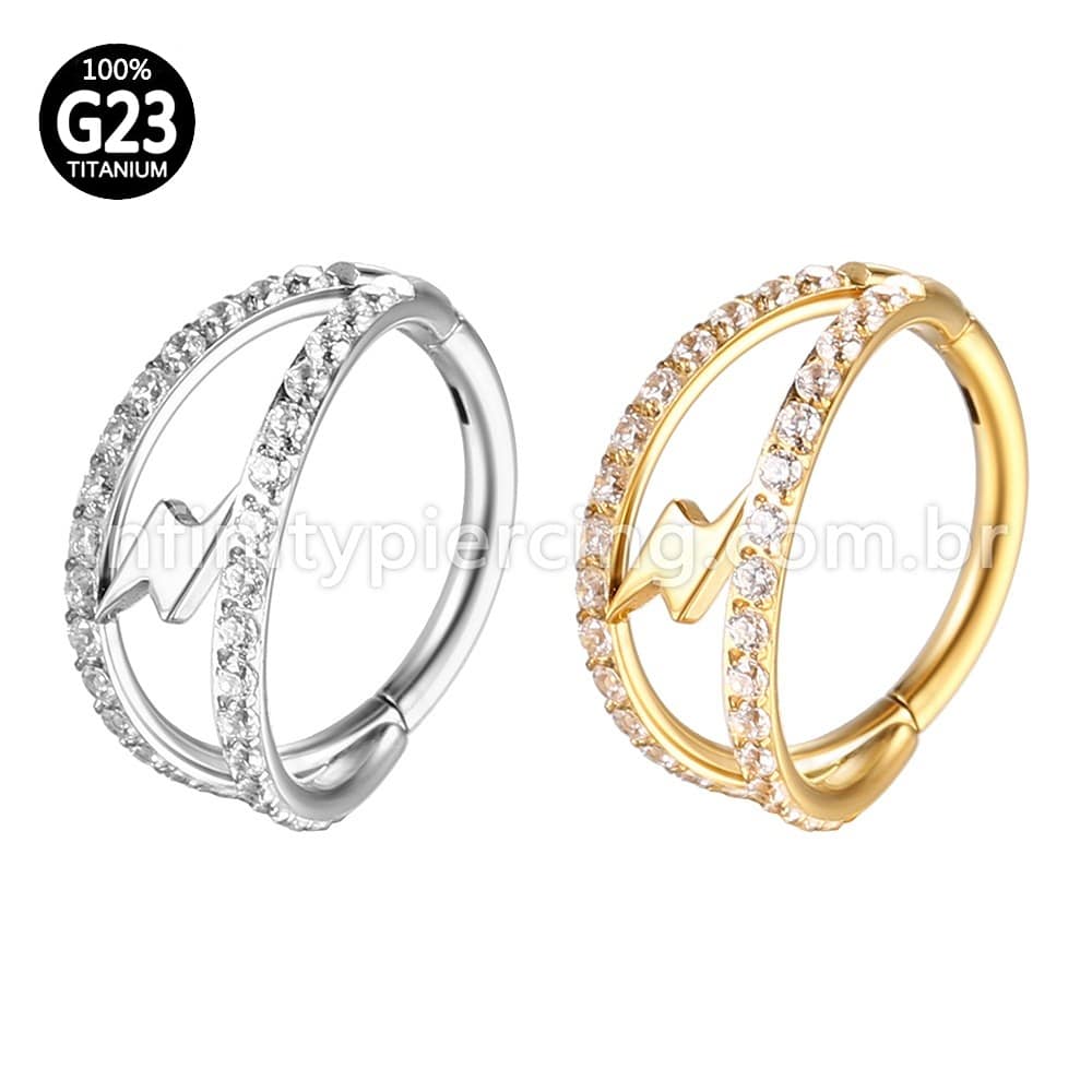 Piercing Argola Titânio Segmento Articulado Raio Dupla Fileira Zircônia Cravejada