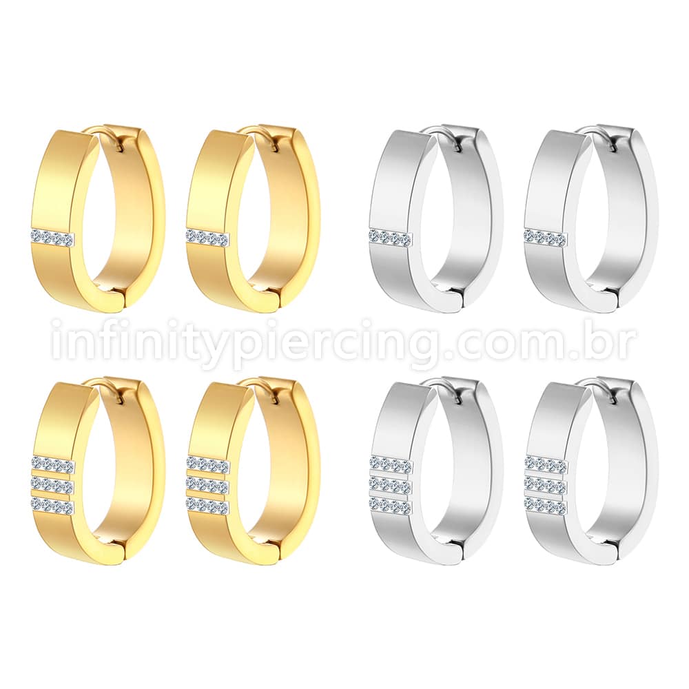 Argola Aço Inoxidável Oval Linhas Zircônia