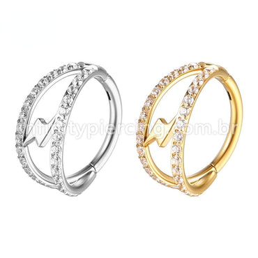 Piercing Argola Aço Cirúrgico Segmento Articulado Raio Dupla Fileira Zircônia Cravejada
