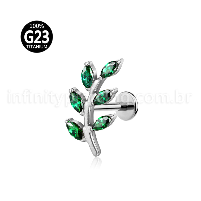 Piercing Labret Titânio Galho Zircônia