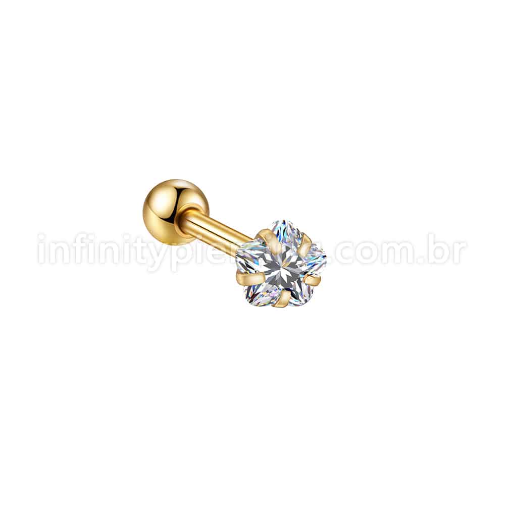 Piercing Minibarbell Aço Cirúrgico Zircônia Flor