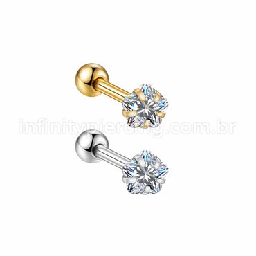 Piercing Minibarbell Aço Cirúrgico Zircônia Flor