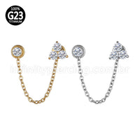 Piercing Labret Duplo Titânio Corrente Trio E Ponto De Luz Zircônia