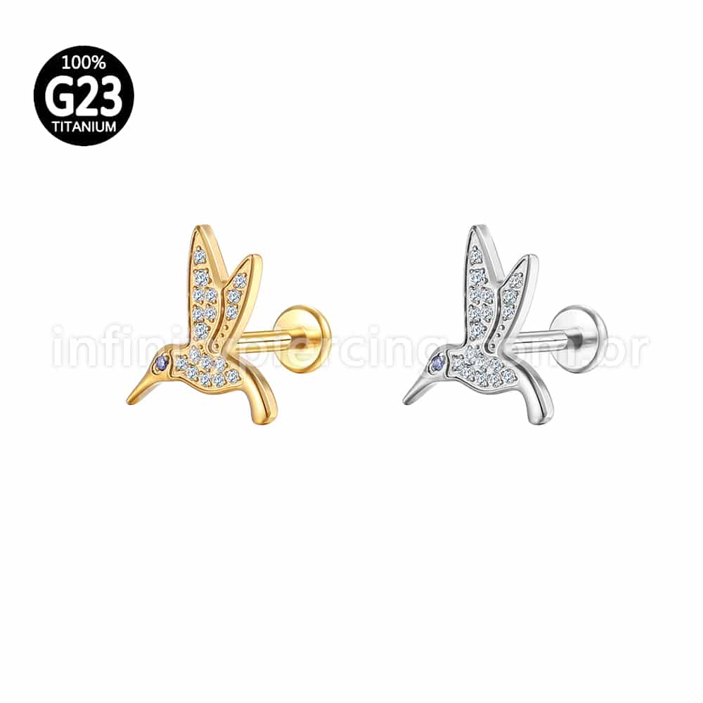 Piercing Labret Titânio Beija Flor Zircônia