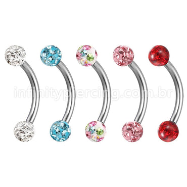 Piercing Microbell Curvo Titânio Cristais Swarovski