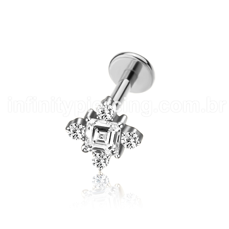 Piercing Labret Aço Cirúrgico 5 Zircônias