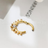 Piercing Argola Titânio Segmento Articulado Luas E Zircônia
