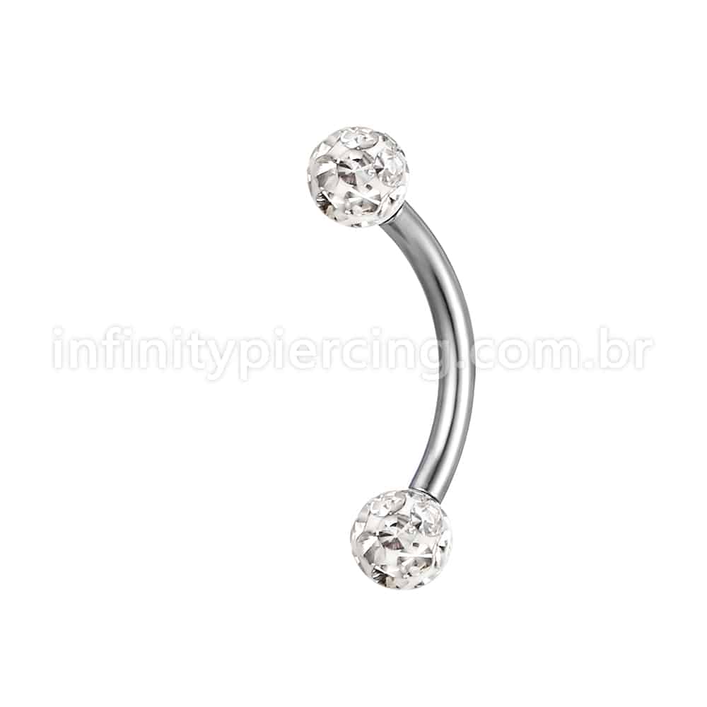Piercing Microbell Curvo Titânio Cristais Swarovski