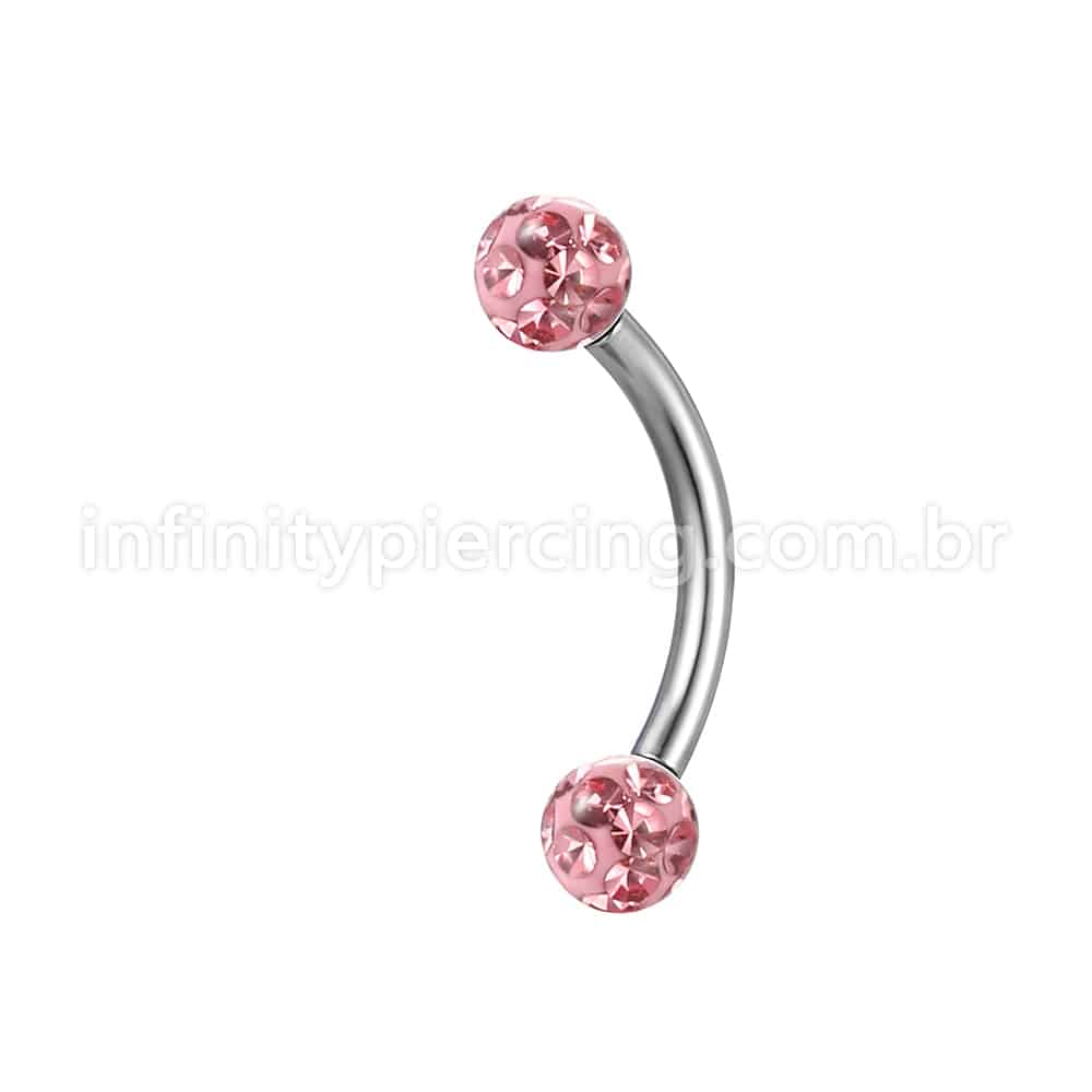 Piercing Microbell Curvo Titânio Cristais Swarovski