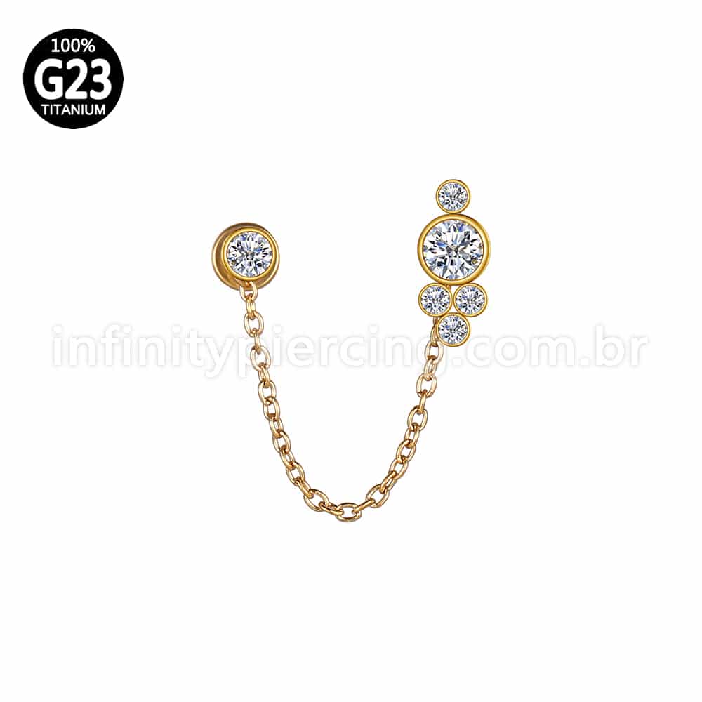 Piercing Labret Duplo Titânio Corrente Ponto De Luz E Indiano 5 Zircônias