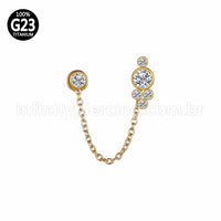 Piercing Labret Duplo Titânio Corrente Ponto De Luz E Indiano 5 Zircônias