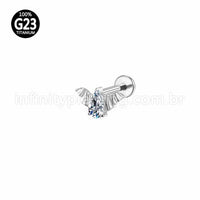 Piercing Labret Titânio Morcego Zircônia Cravejada Gota