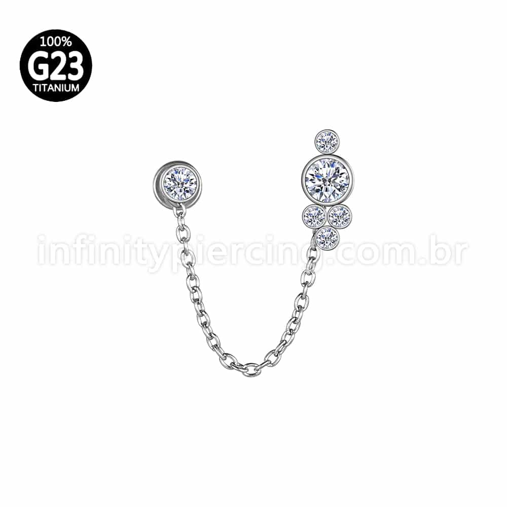 Piercing Labret Duplo Titânio Corrente Ponto De Luz E Indiano 5 Zircônias