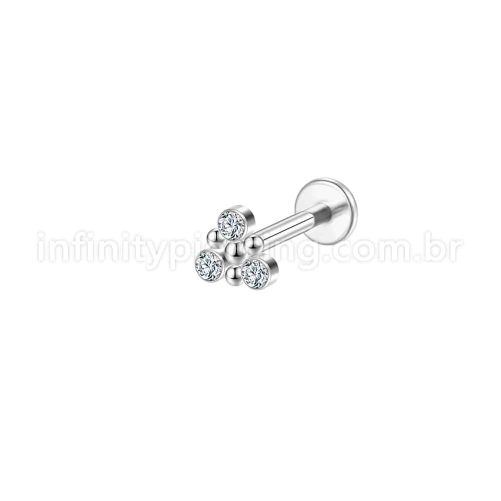 Piercing Labret Aço Cirúrgico Triângulo 3 Zircônia