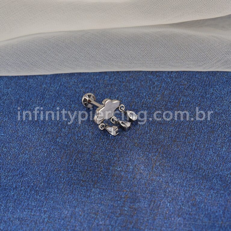 Piercing Labret Titânio Nuvem Pingente Gota Zircônia Cravejada