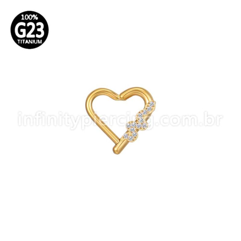 Piercing Coração Titânio Segmento Articulado Cobra Zircônia Cravejada