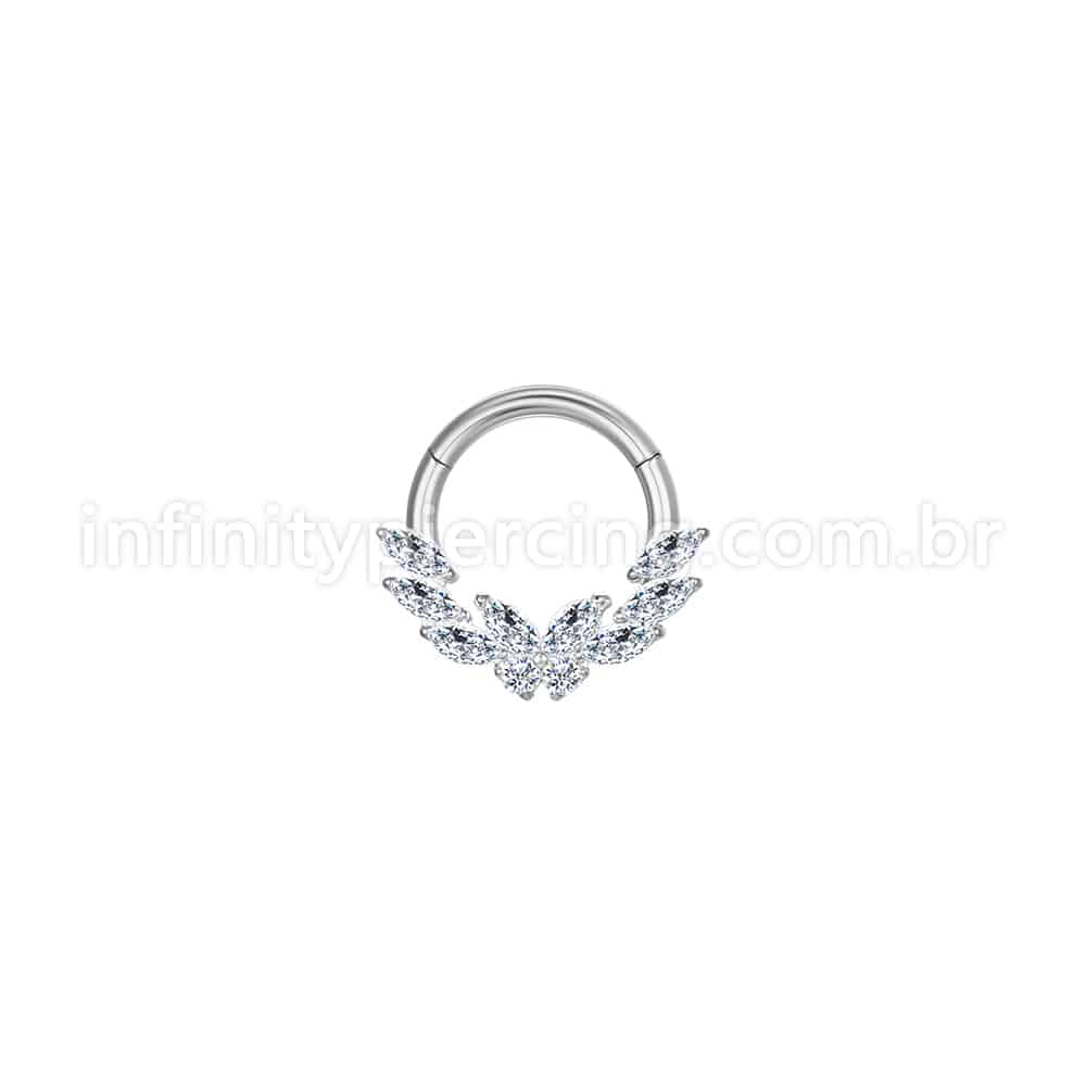 Piercing Argola Aço Cirúrgico Borboleta Zircônia Cravejada