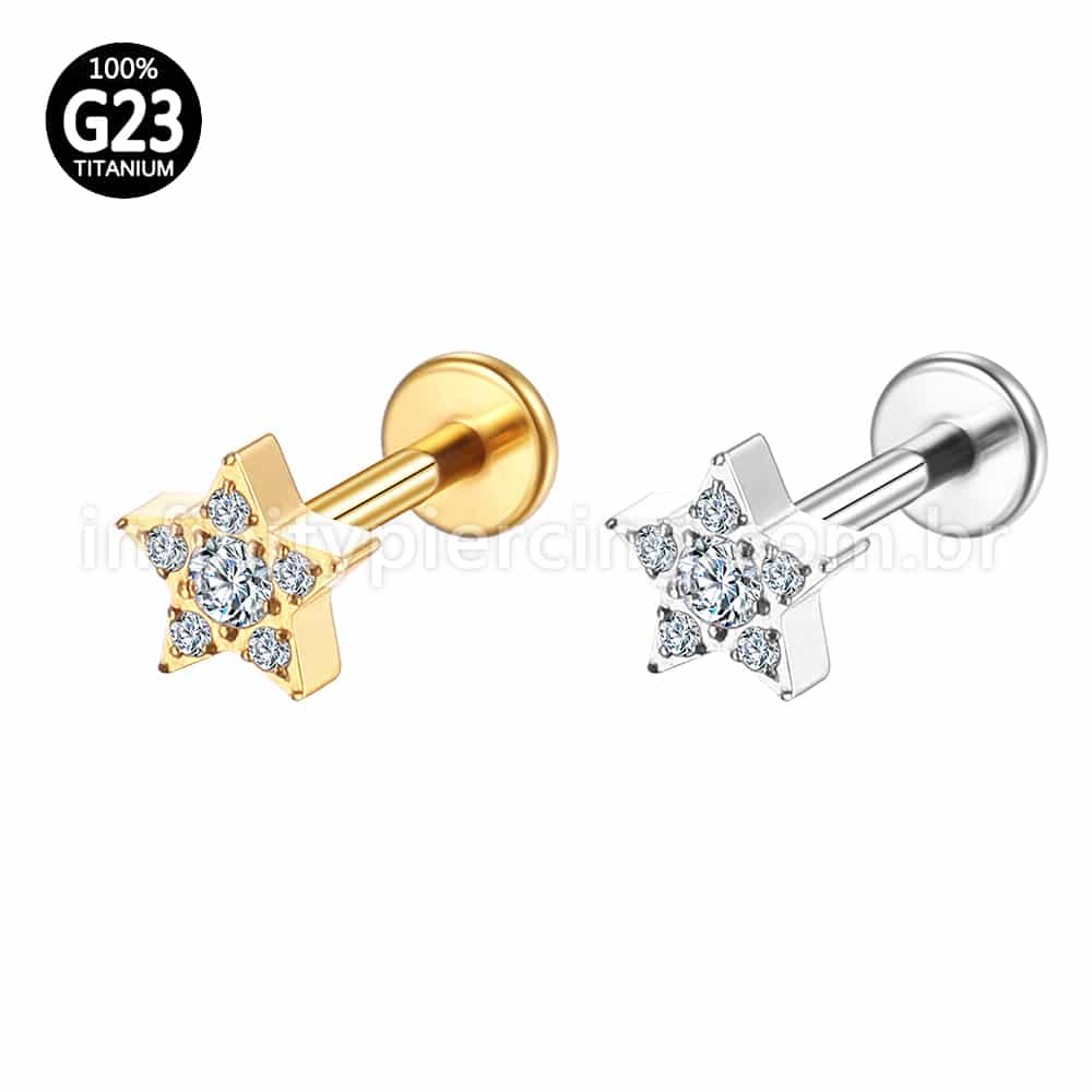 Piercing Labret Titânio Estrela Zircônia