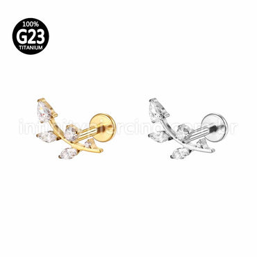 Piercing Labret Titânio Galho Zircônia