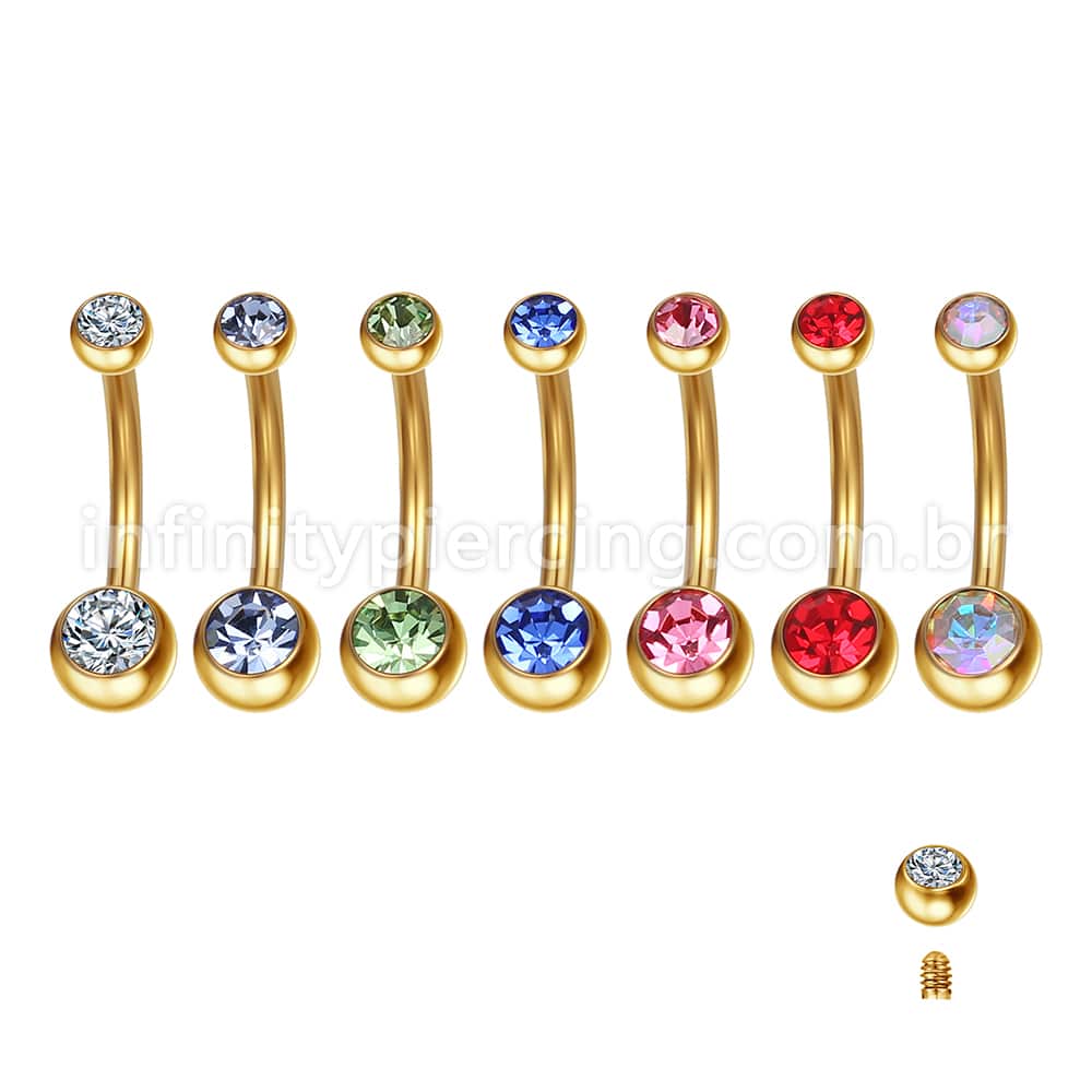 Piercing Banana Aço Cirúrgico 2 Pedras Strass Redonda