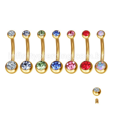 Piercing Banana Aço Cirúrgico 2 Pedras Strass Redonda