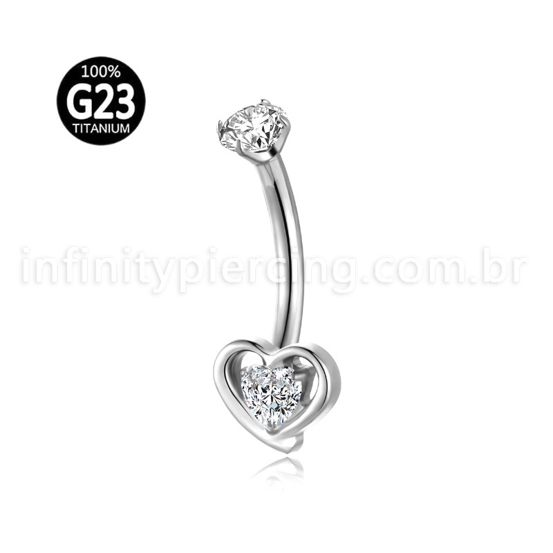 Piercing Banana Titânio Coração Zircônia