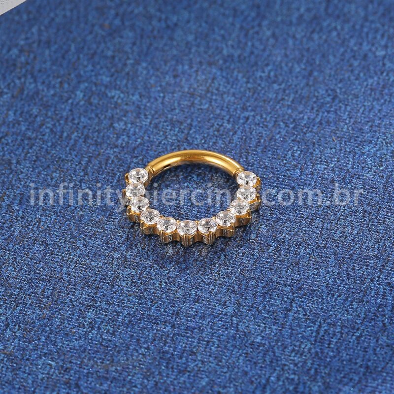 Piercing Argola Titânio Segmento Articulado Zircônia Cravejada Lateral