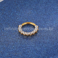 Piercing Argola Titânio Segmento Articulado Zircônia Cravejada Lateral
