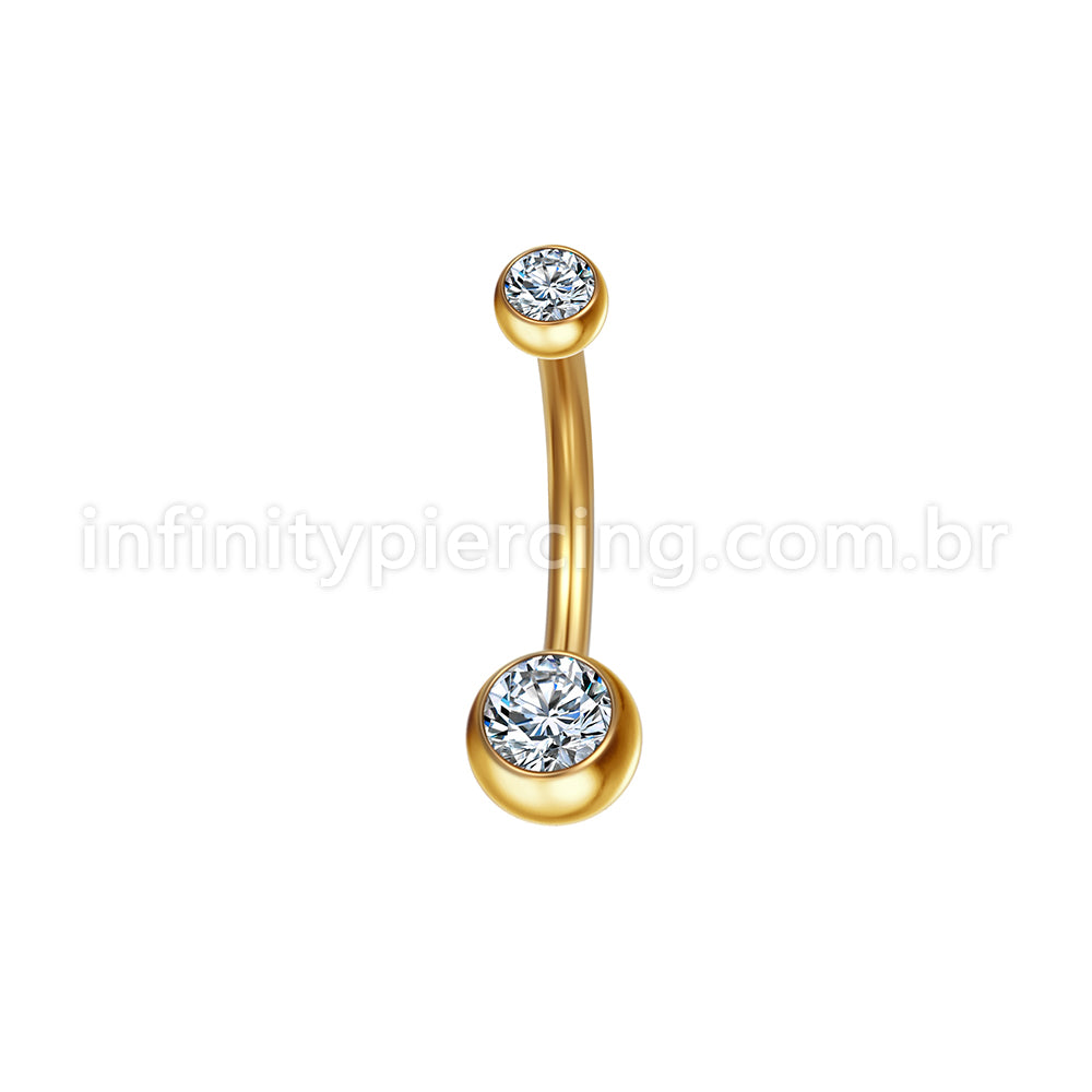 Piercing Banana Aço Cirúrgico 2 Pedras Strass Redonda