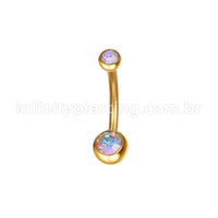 Piercing Banana Aço Cirúrgico 2 Pedras Strass Redonda