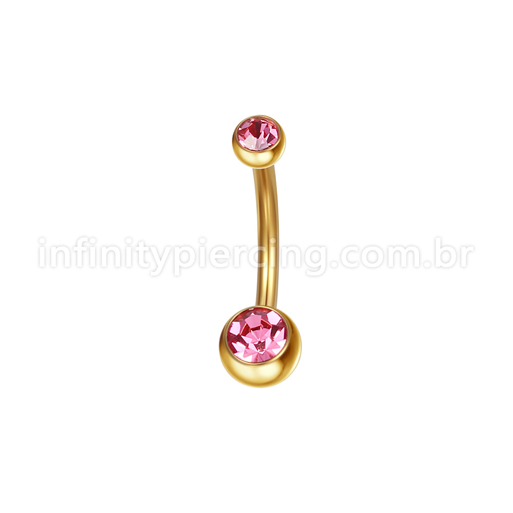 Piercing Banana Aço Cirúrgico 2 Pedras Strass Redonda