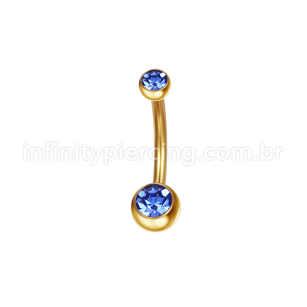 Piercing Banana Aço Cirúrgico 2 Pedras Strass Redonda