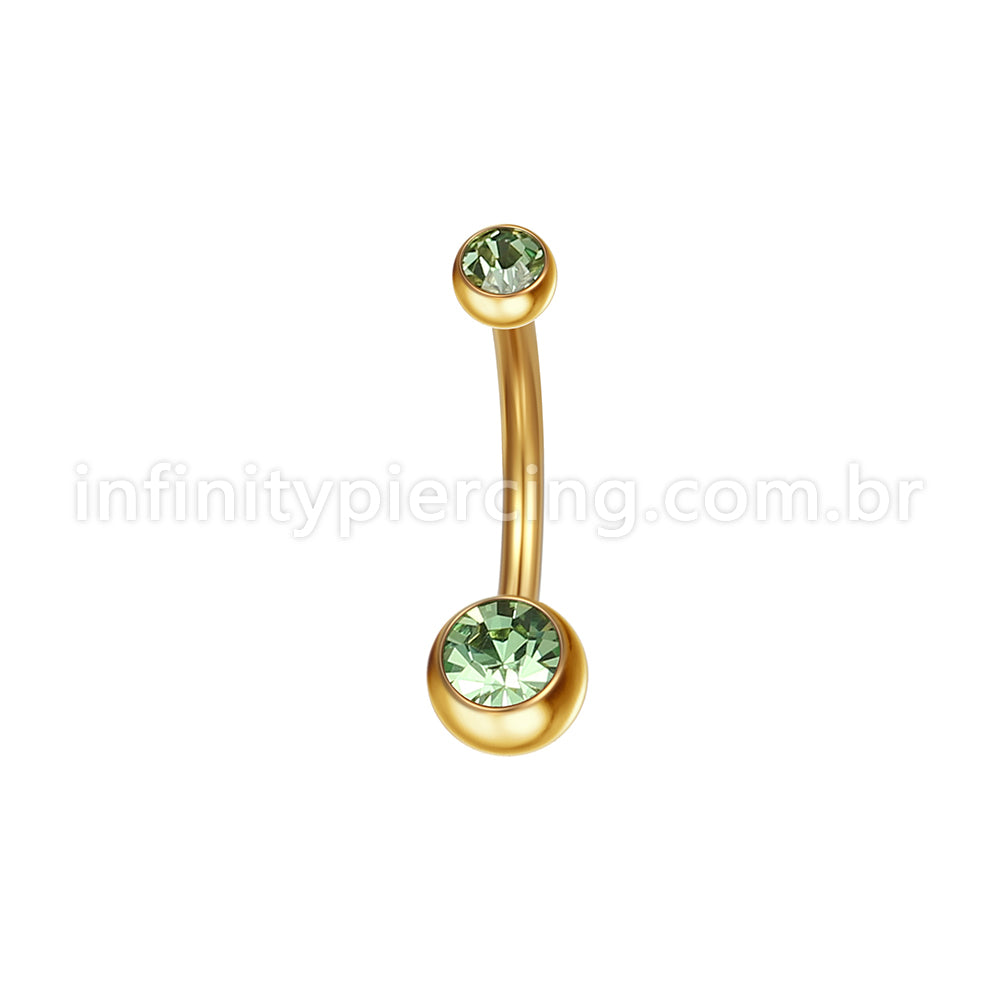 Piercing Banana Aço Cirúrgico 2 Pedras Strass Redonda