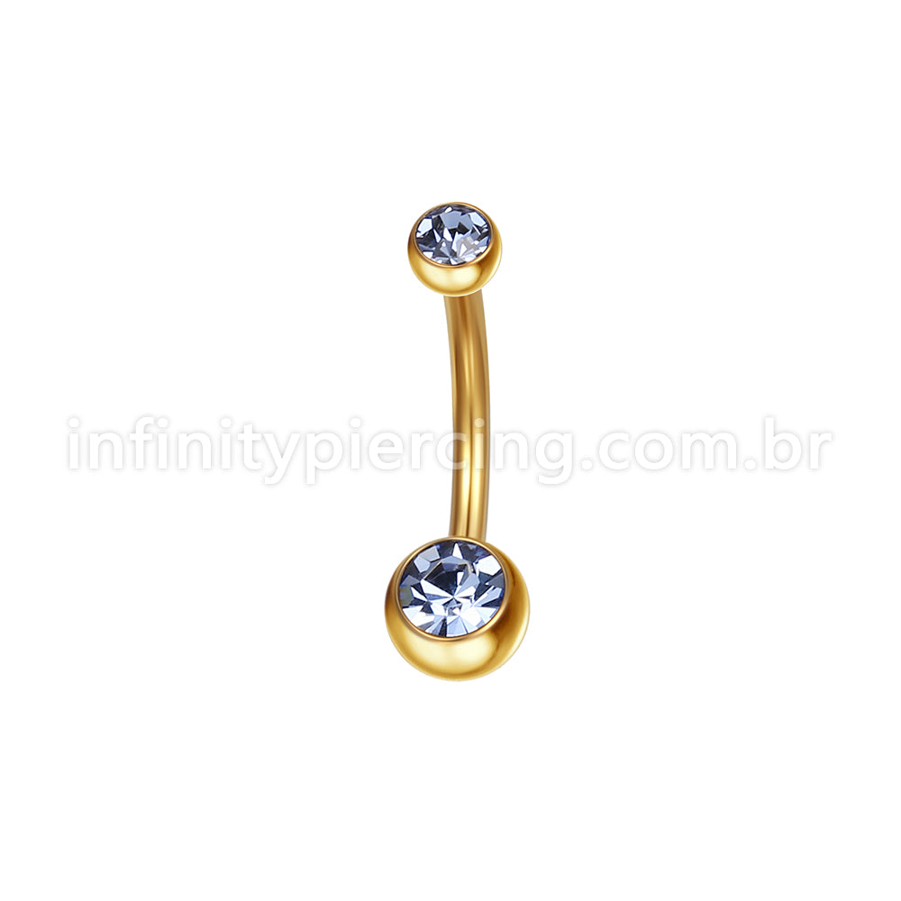 Piercing Banana Aço Cirúrgico 2 Pedras Strass Redonda