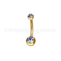 Piercing Banana Aço Cirúrgico 2 Pedras Strass Redonda