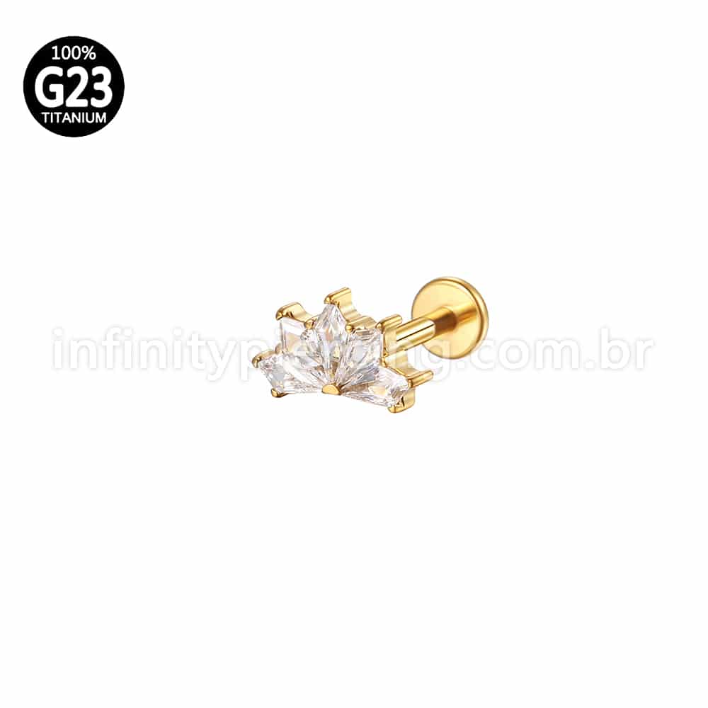 Piercing Labret Titânio Losangos 5 Pedras Zircônia