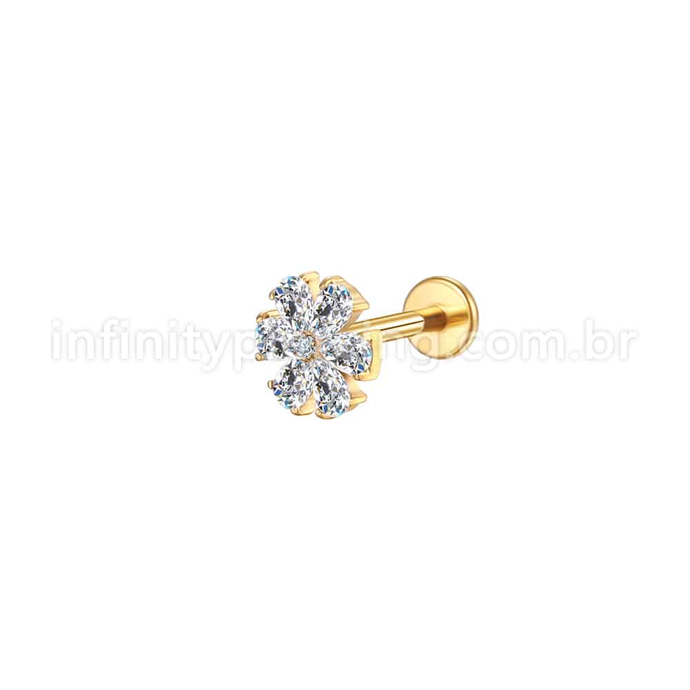 Piercing Labret Aço Cirúrgico Flor Zircônia