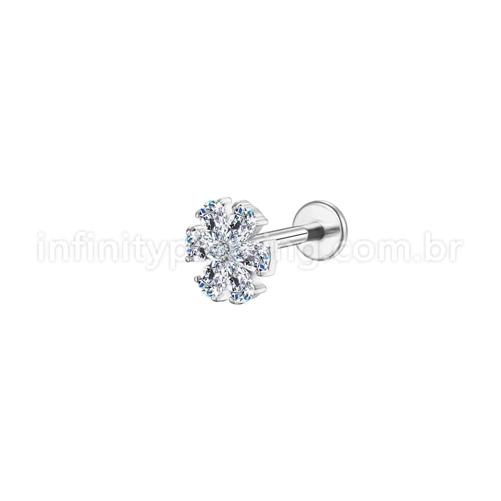 Piercing Labret Aço Cirúrgico Flor Zircônia
