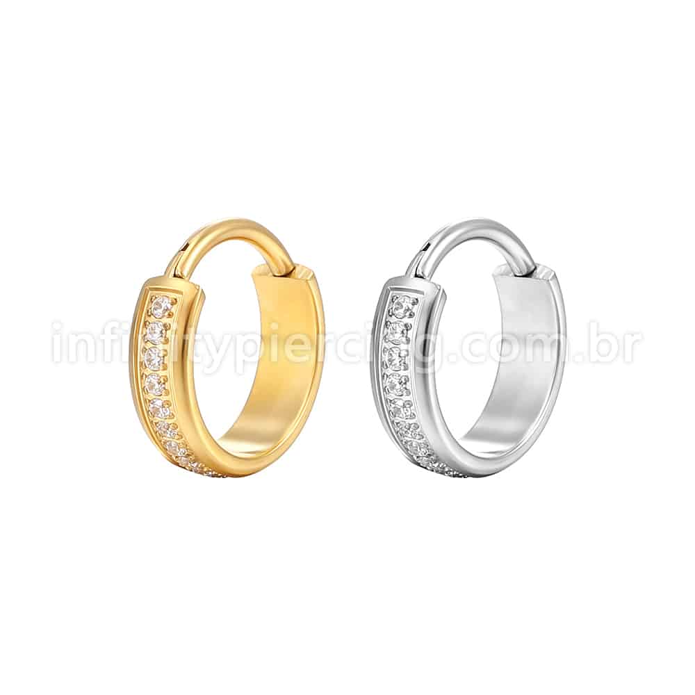 Piercing Argola Aço Cirúrgico Segmento Articulado Zircônia Cravejada
