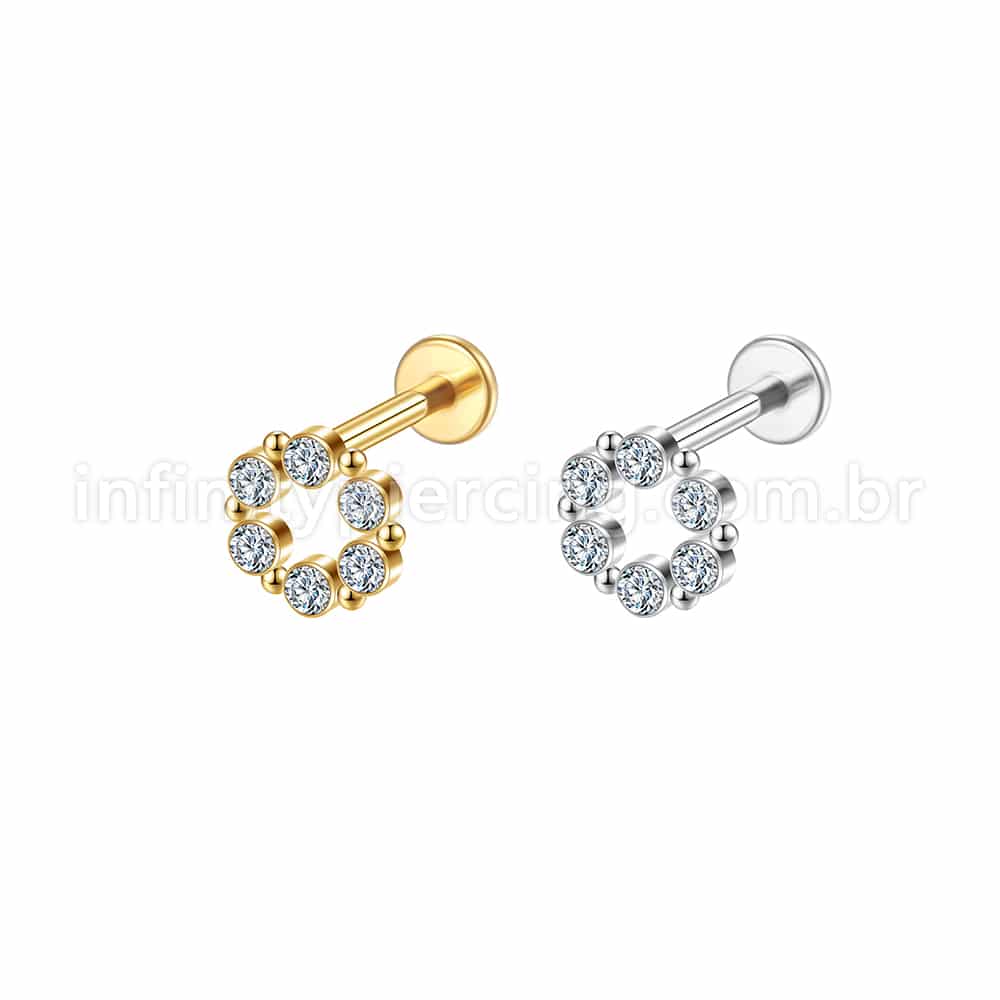 Piercing Labret Aço Cirúrgico Redondo 6 Zircônia