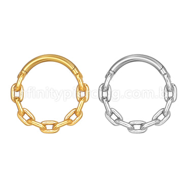 Piercing Argola Aço Cirúrgico Segmento Articulado Detalhe Corrente