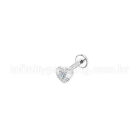 Piercing Labret Aço Cirúrgico Coração Com Detalhes 1 Zircônia