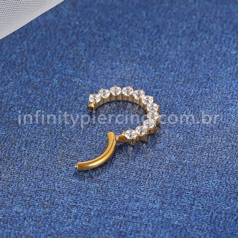 Piercing Argola Titânio Segmento Articulado Zircônia Cravejada Lateral