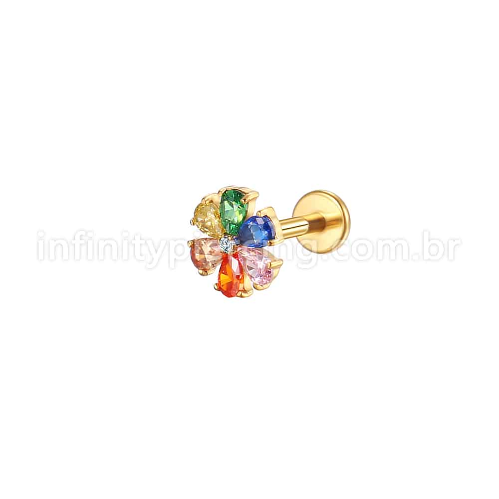 Piercing Labret Aço Cirúrgico Flor Zircônia