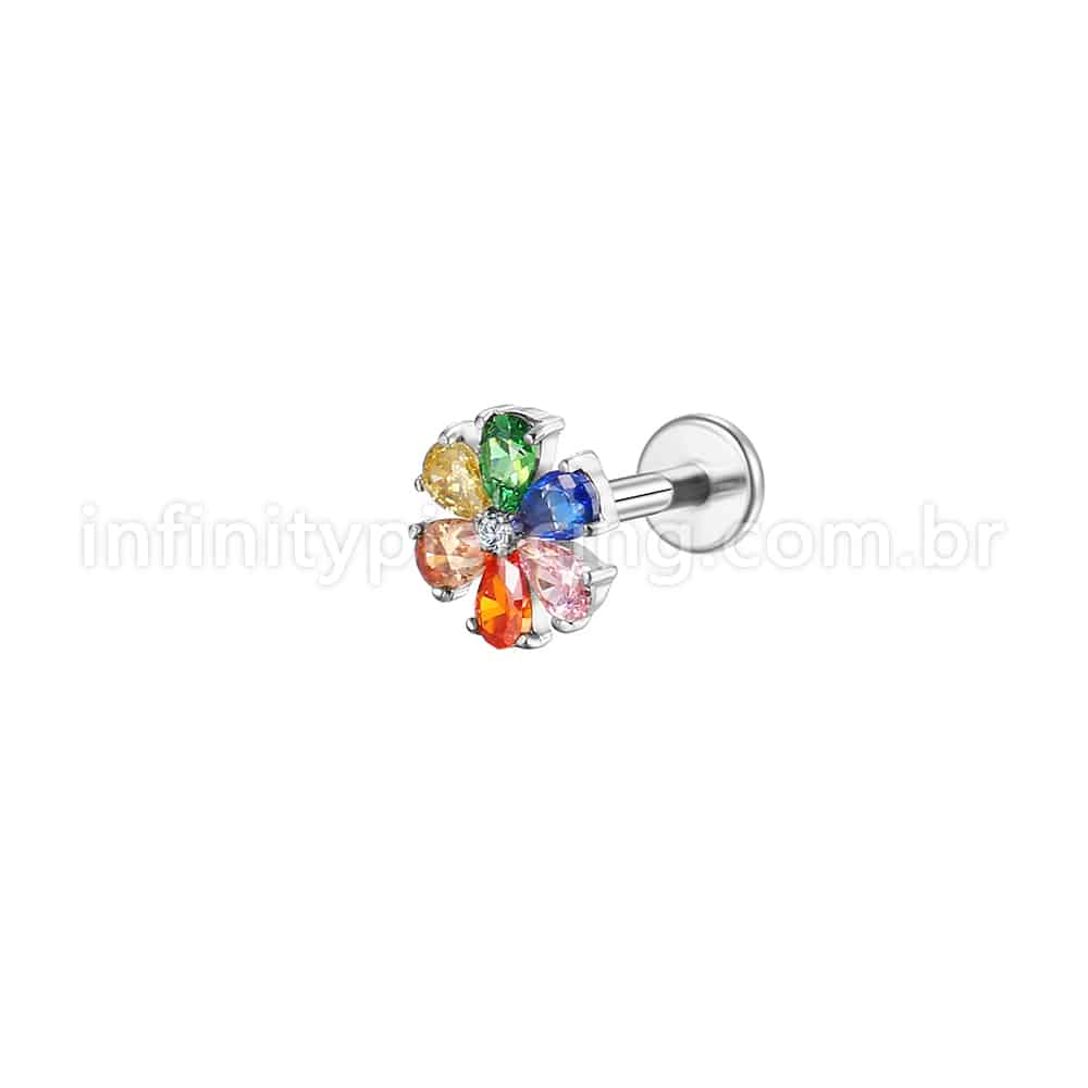 Piercing Labret Aço Cirúrgico Flor Zircônia