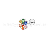 Piercing Labret Aço Cirúrgico Flor Zircônia