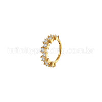 Piercing Argola Aço Cirúrgico Segmento Articulado Quadrado Zircônias Cravejadas