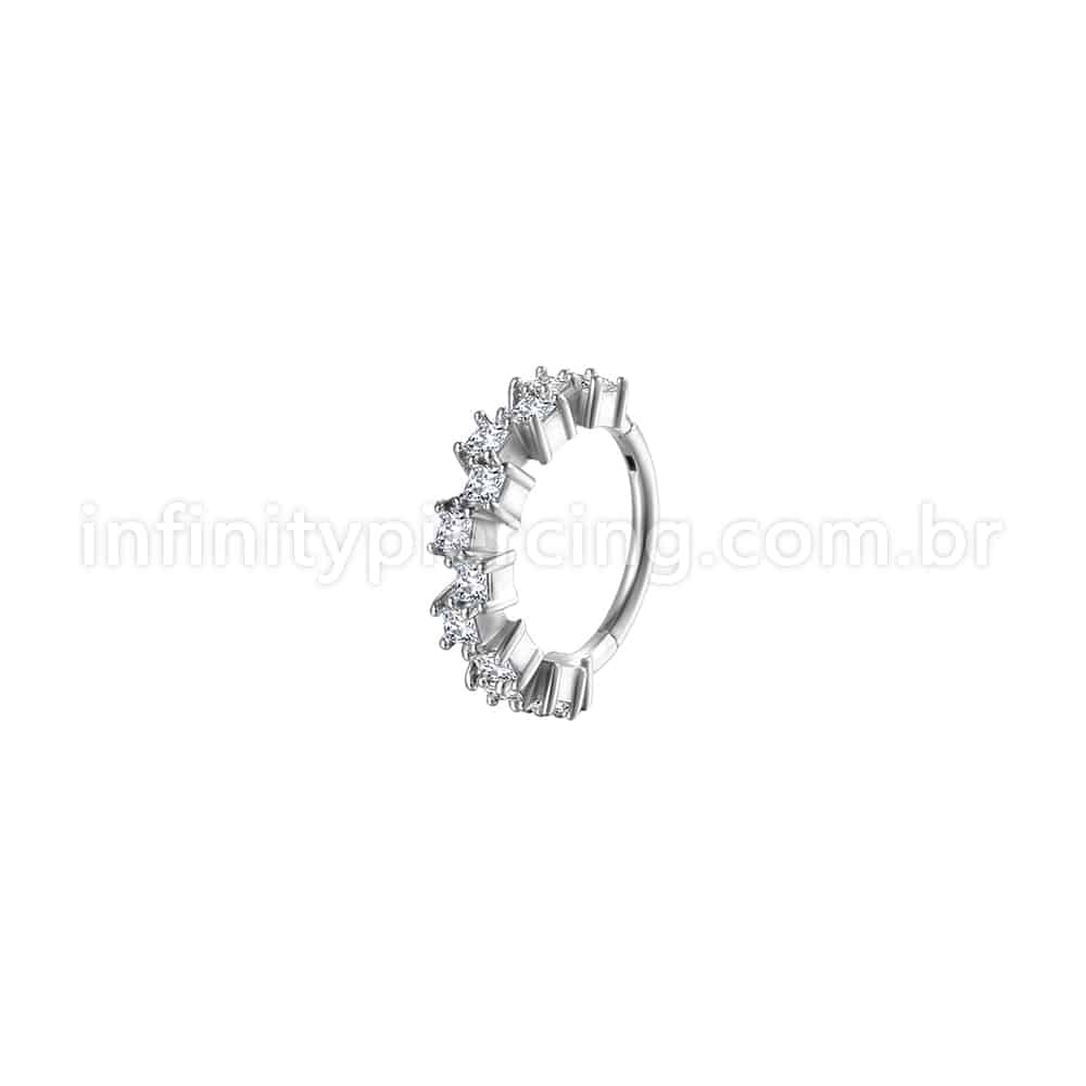 Piercing Argola Aço Cirúrgico Segmento Articulado Quadrado Zircônias Cravejadas